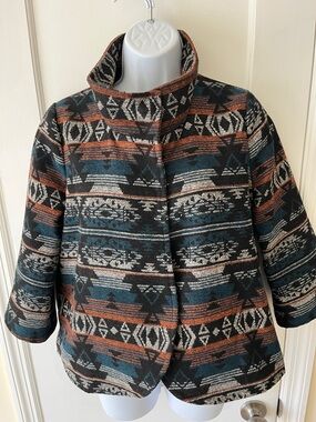 Billabong Wool Blend Jacket Women's Small Multi Southwestern Aztec Print Layer‎